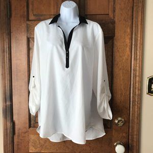 Kenneth Cole Reaction White w/Black Pullover Tunic Blouse X-Large